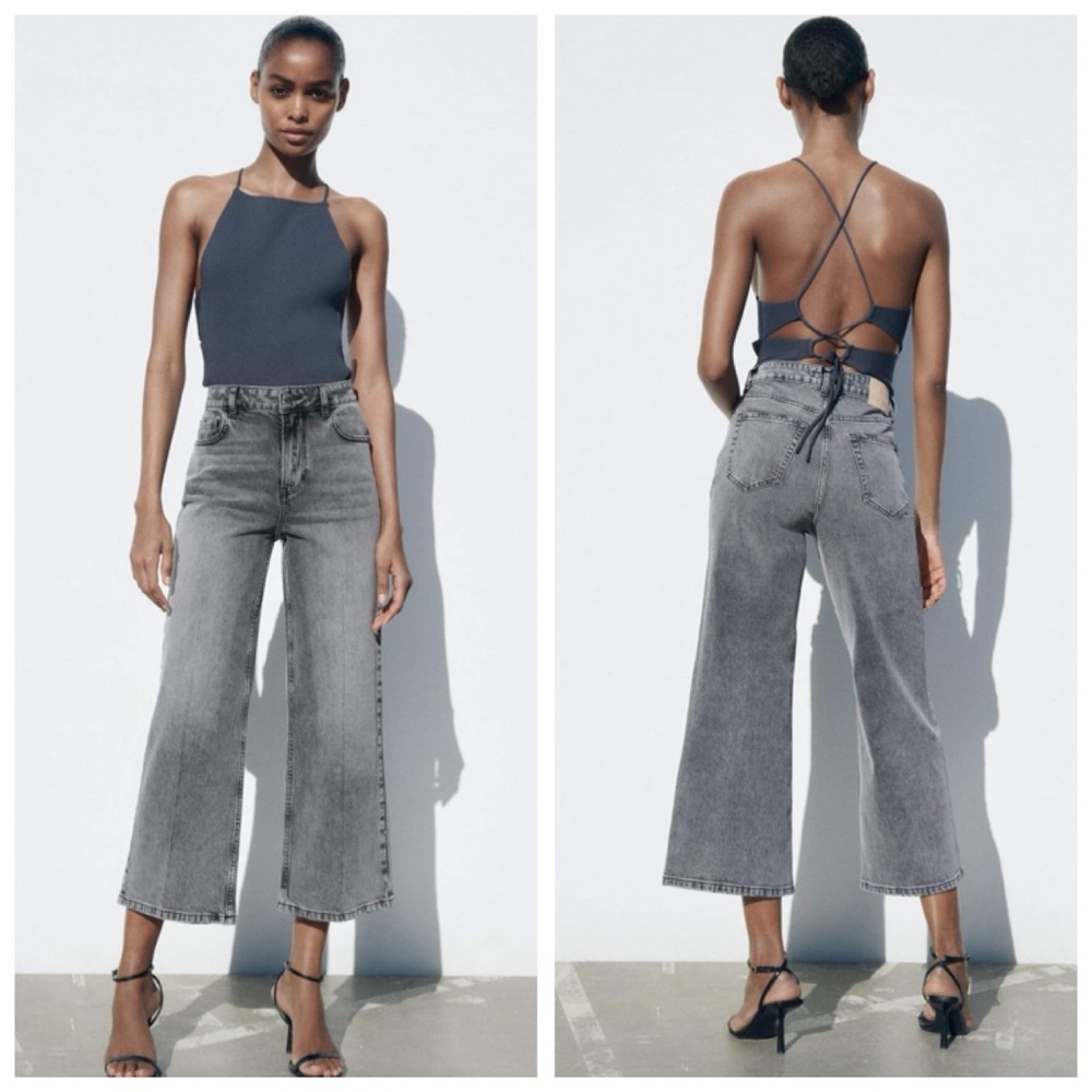 🔸NWT🔸 Zara High-Waisted Cropped Straight Leg Jeans in Grey
